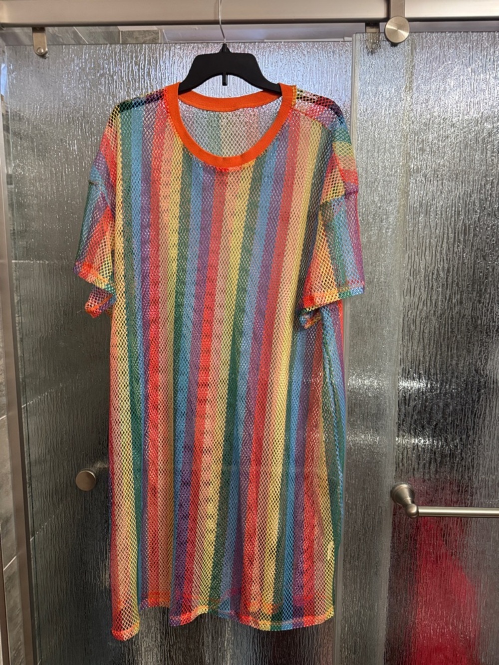 SHEIN Curve Rainbow Mesh Swim Coverup